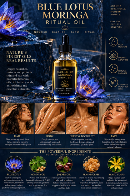 SkinMend™ Blue Lotus Moringa Ritual Oil - Face, Body & Hair Oil with Frankincense, Mandarin & Vanilla