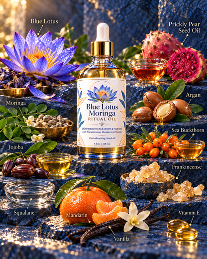 SkinMend™ Blue Lotus Moringa Ritual Oil - Face, Body & Hair Oil with Frankincense, Mandarin & Vanilla