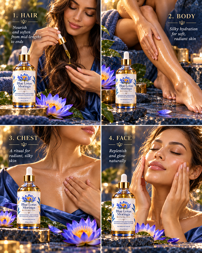 SkinMend™ Blue Lotus Moringa Ritual Oil - Face, Body & Hair Oil with Frankincense, Mandarin & Vanilla