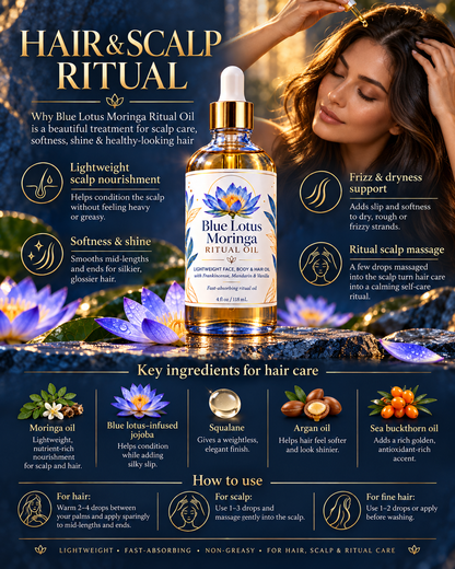 SkinMend™ Blue Lotus Moringa Ritual Oil - Face, Body & Hair Oil with Frankincense, Mandarin & Vanilla